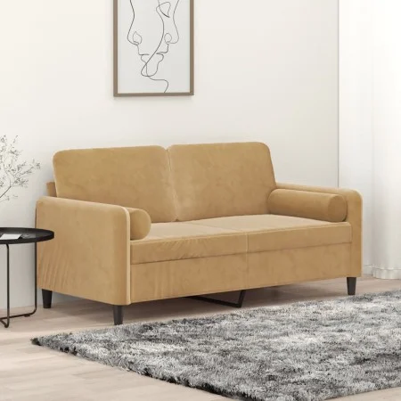Sofá de 2 plazas con cojines terciopelo marrón 140 cm de , Sofás - Ref: Foro24-3200888, Precio: 226,04 €, Descuento: %