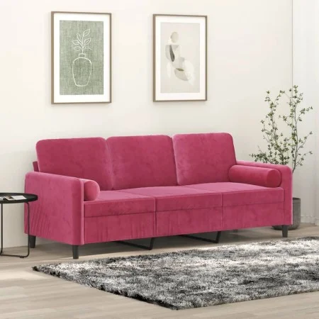 Sofá de 3 plazas con cojines terciopelo rojo tinto 180 cm de , Sofás - Ref: Foro24-3200895, Precio: 269,18 €, Descuento: %