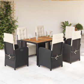 Set de comedor de jardín 7 pzas y cojines ratán sintético negro en Conjuntos de jardín | Comprar online en Foru.es