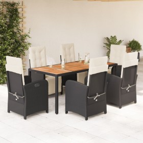 Set de comedor de jardín 7 pzas y cojines ratán sintético negro en Conjuntos de jardín | Comprar online en Foru.es