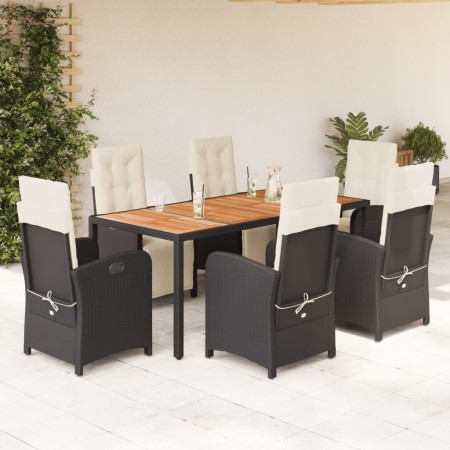 Set de comedor de jardín 7 pzas y cojines ratán sintético negro en Conjuntos de jardín | Comprar online en Foru.es