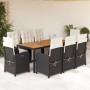 Set de comedor de jardín 9 pzas y cojines ratán sintético negro en Conjuntos de jardín | Comprar online en Foru.es