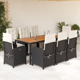 Set de comedor de jardín 9 pzas y cojines ratán sintético negro en Conjuntos de jardín | Comprar online en Foru.es