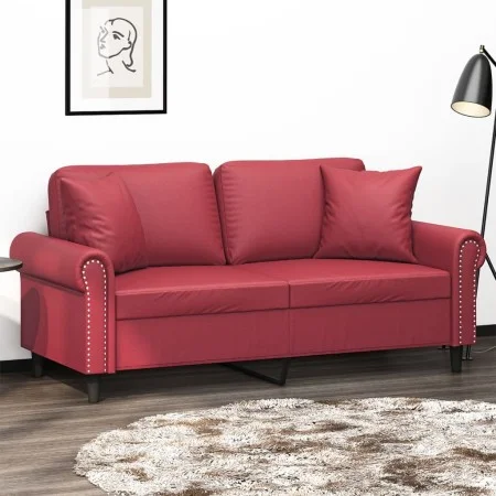 Sofá de 2 plazas con cojines cuero sintético rojo tinto 140 cm de , Sofás - Ref: Foro24-3200933, Precio: 238,68 €, Descuento: %