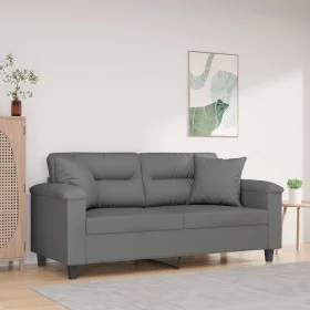 Sofá de 2 plazas con cojines tela microfibra gris oscuro 140 cm de , Sofás - Ref: Foro24-3200973, Precio: 244,07 €, Descuento: %