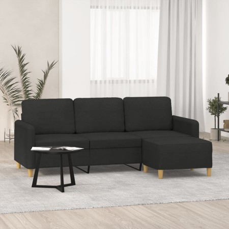 Sofá de 3 plazas con taburete de tela negro 180 cm de , Sofás - Ref: Foro24-3201196, Precio: 408,34 €, Descuento: %