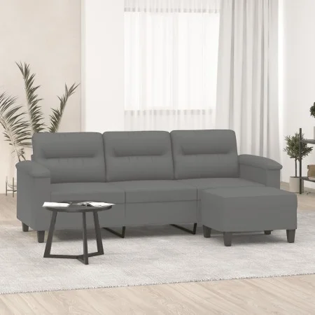 Sofá de 3 plazas y taburete tela microfibra gris oscuro 180 cm de , Sofás - Ref: Foro24-3201233, Precio: 360,06 €, Descuento: %