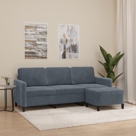 Sofá de 3 plazas con taburete de terciopelo gris oscuro 180 cm de , Sofás - Ref: Foro24-3201175, Precio: 308,93 €, Descuento: %