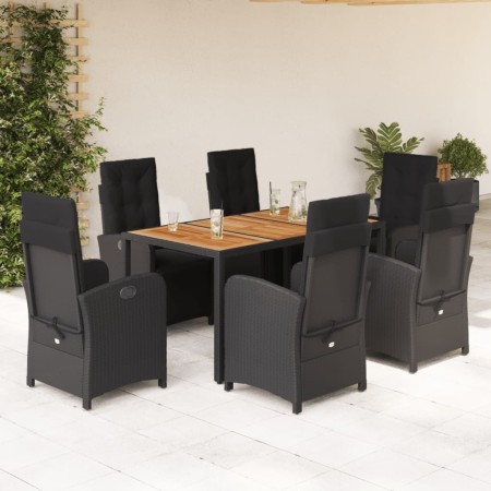 Set de comedor de jardín 7 pzas y cojines ratán sintético negro en Conjuntos de jardín | Comprar online en Foru.es