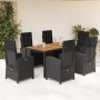 Set de comedor de jardín 7 pzas y cojines ratán sintético negro en Conjuntos de jardín | Comprar online en Foru.es
