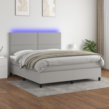 Cama box spring colchón y luces LED tela gris claro 180x200 cm de , Camas y somieres - Ref: Foro24-3134813, Precio: 581,83 €,...