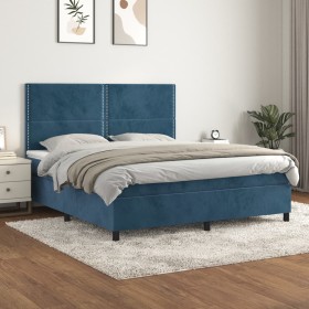 Cama box spring con colchón terciopelo azul oscuro 160x200 cm de , Camas y somieres - Ref: Foro24-3142975, Precio: 548,31 €, ...