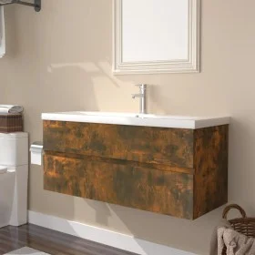 Mueble de baño con lavabo madera contrachapada roble ahumado de , Tocadores de baño - Ref: Foro24-3152885, Precio: 287,19 €, ...