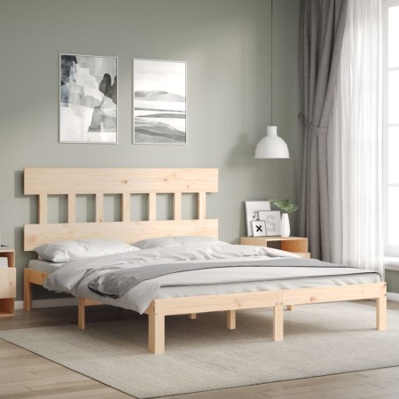 Estructura de cama con cabecero madera maciza 160x200 cm de , Camas y somieres - Ref: Foro24-3193606, Precio: 130,28 €, Descu...