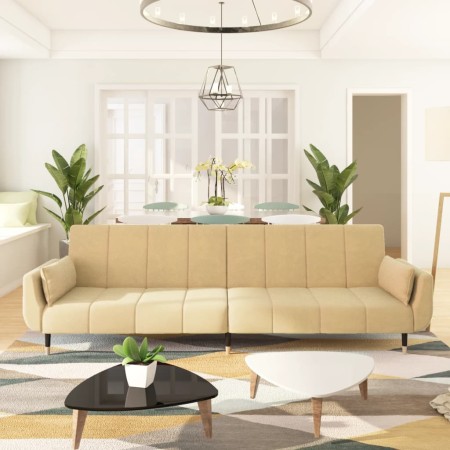 Sofá cama de 2 plazas con dos cojines terciopelo crema de , Sofás - Ref: Foro24-337591, Precio: 304,36 €, Descuento: %