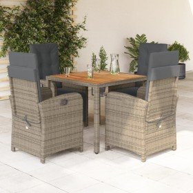 Set comedor de jardín 5 piezas con cojines ratán sintético gris en Conjuntos de jardín | Comprar online en Foru.es