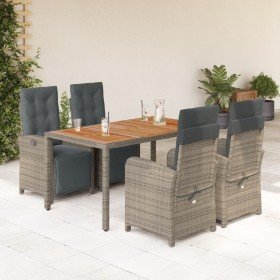 Set comedor de jardín 5 piezas con cojines ratán sintético gris en Conjuntos de jardín | Comprar online en Foru.es