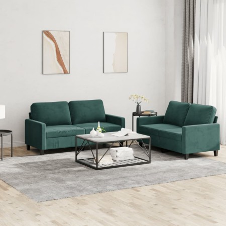 Juego de sofás con cojines 2 piezas terciopelo verde oscuro de , Sofás - Ref: Foro24-3201498, Precio: 478,85 €, Descuento: %
