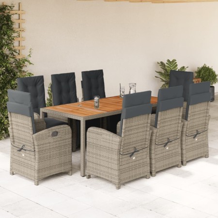 Set comedor jardín 9 pzas y cojines ratán sintético gris en Conjuntos de jardín | Comprar online en Foru.es