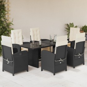 Set de comedor de jardín 7 pzas y cojines ratán sintético negro en Conjuntos de jardín | Comprar online en Foru.es