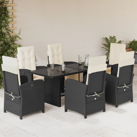 Set de comedor de jardín 7 pzas y cojines ratán sintético negro en Conjuntos de jardín | Comprar online en Foru.es