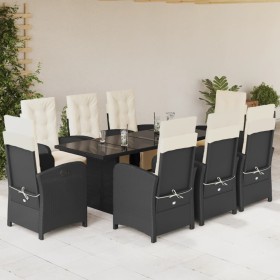 Set de comedor de jardín 9 pzas y cojines ratán sintético negro en Conjuntos de jardín | Comprar online en Foru.es