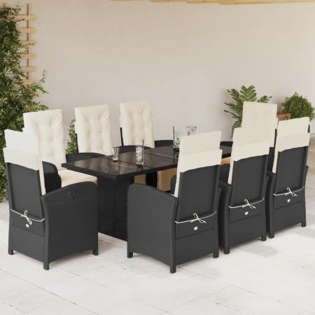Set de comedor de jardín 9 pzas y cojines ratán sintético negro en Conjuntos de jardín | Comprar online en Foru.es