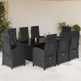 Set de comedor de jardín 9 pzas y cojines ratán sintético negro en Conjuntos de jardín | Comprar online en Foru.es