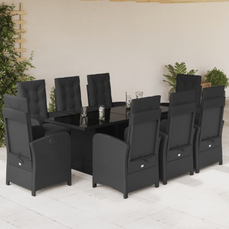 Set de comedor de jardín 9 pzas y cojines ratán sintético negro en Conjuntos de jardín | Comprar online en Foru.es