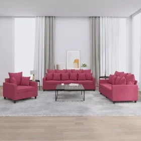 Juego de sofás con cojines 3 piezas terciopelo rojo tinto de , Sofás - Ref: Foro24-3201684, Precio: 575,44 €, Descuento: %