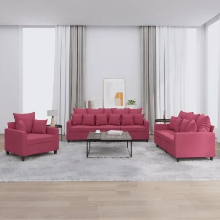 Three-piece velvet sofa set with red wine cushions by , Sofas - Ref: Foro24-3201684, Price: 575,44 €, Discount: %
