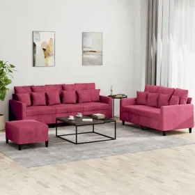 Juego de sofás con cojines 3 piezas terciopelo rojo tinto de , Sofás - Ref: Foro24-3201734, Precio: 505,37 €, Descuento: %