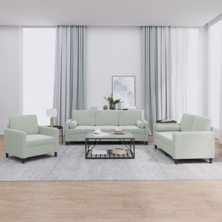 Juego de sofás con cojines 3 piezas terciopelo gris claro de , Sofás - Ref: Foro24-3201954, Precio: 589,83 €, Descuento: %