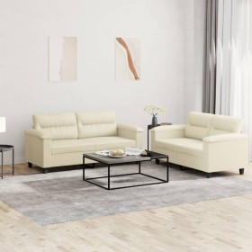 Juego de sofás con cojines 2 piezas cuero sintético crema de , Sofás - Ref: Foro24-3202363, Precio: 508,35 €, Descuento: %