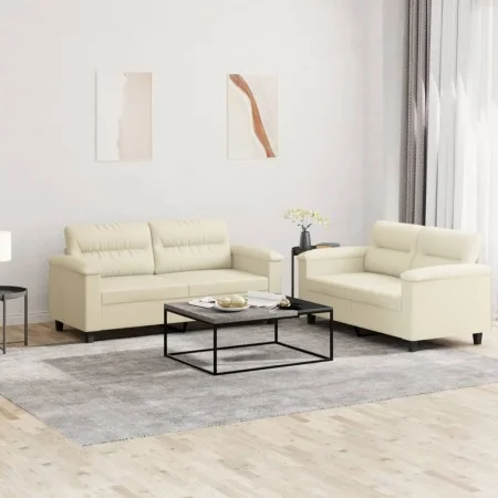 Juego de sofás con cojines 2 piezas cuero sintético crema de , Sofás - Ref: Foro24-3202363, Precio: 473,42 €, Descuento: %