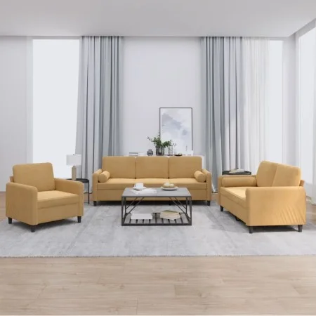 Three-piece brown velvet sofa set with cushions by , Sofas - Ref: Foro24-3201961, Price: 646,81 €, Discount: %