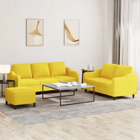 Juego de sofás con cojines 3 piezas tela amarillo claro de , Sofás - Ref: Foro24-3201847, Precio: 463,13 €, Descuento: %
