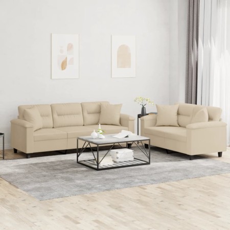 Juego de sofás con cojines 2 piezas tela microfibra crema de , Sofás - Ref: Foro24-3202354, Precio: 590,53 €, Descuento: %