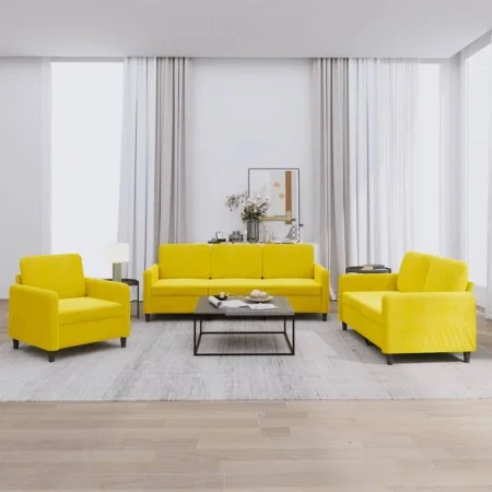 Juego de sofás 3 piezas terciopelo amarillo de , Sofás - Ref: Foro24-3201940, Precio: 666,36 €, Descuento: %