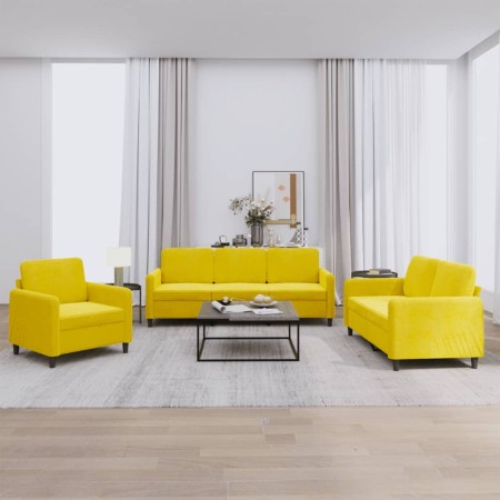 Juego de sofás 3 piezas terciopelo amarillo de , Sofás - Ref: Foro24-3201940, Precio: 678,33 €, Descuento: %