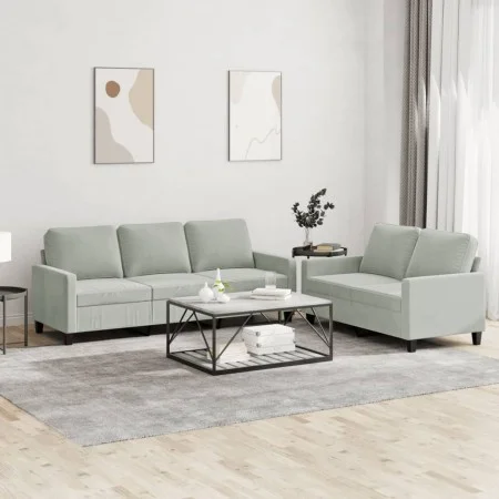 Juego de sofás con cojines 2 piezas terciopelo gris claro de , Sofás - Ref: Foro24-3201516, Precio: 477,33 €, Descuento: %