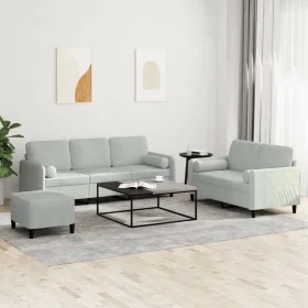 Juego de sofás con cojines 3 piezas terciopelo gris claro de , Sofás - Ref: Foro24-3202044, Precio: 515,22 €, Descuento: %