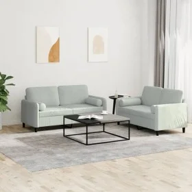 Juego de sofás con cojines 2 piezas terciopelo gris claro de , Sofás - Ref: Foro24-3201994, Precio: 379,36 €, Descuento: %