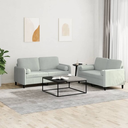 Juego de sofás con cojines 2 piezas terciopelo gris claro de , Sofás - Ref: Foro24-3201994, Precio: 384,01 €, Descuento: %