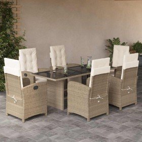 Set comedor de jardín 7 pzas con cojines ratán sintético beige en Conjuntos de jardín | Comprar online en Foru.es