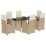 Set comedor de jardín 7 pzas con cojines ratán sintético beige en Conjuntos de jardín | Comprar online en Foru.es