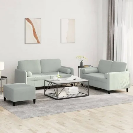 3-piece light gray velvet sofa set with cushions by , Sofas - Ref: Foro24-3202004, Price: 429,93 €, Discount: %