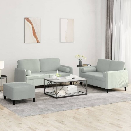 Juego de sofás con cojines 3 piezas terciopelo gris claro de , Sofás - Ref: Foro24-3202004, Precio: 431,69 €, Descuento: %