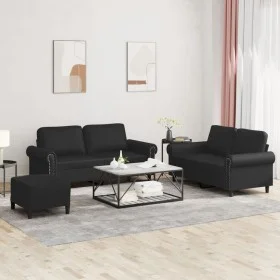 Juego de sofás con cojines 3 piezas cuero sintético negro de , Sofás - Ref: Foro24-3202155, Precio: 508,74 €, Descuento: %