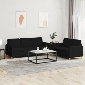 2-piece black fabric sofa set with cushions by , Sofas - Ref: Foro24-3202122, Price: 580,13 €, Discount: %